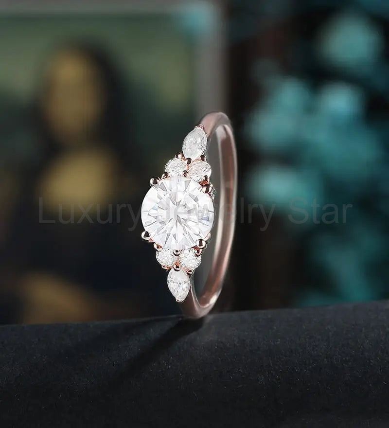 Round Cut Moissanite Engagement Ring Anniversary Solid Gold Ring Diamond Wedding Ring rose - image 4