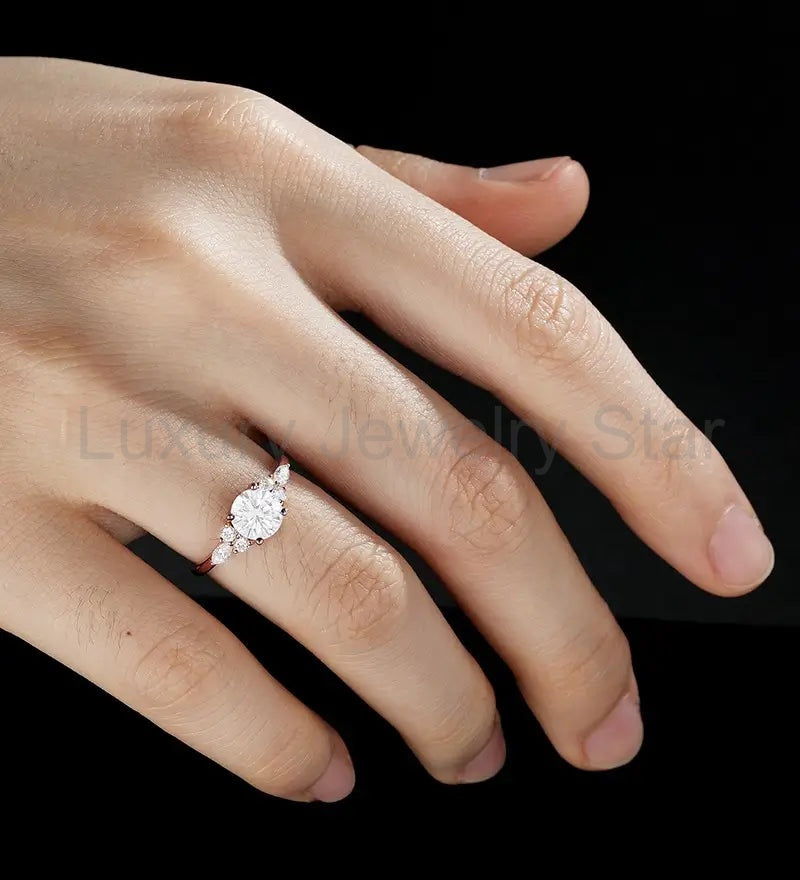 Round Cut Moissanite Engagement Ring Anniversary Solid Gold Ring Diamond Wedding Ring rose - image 5