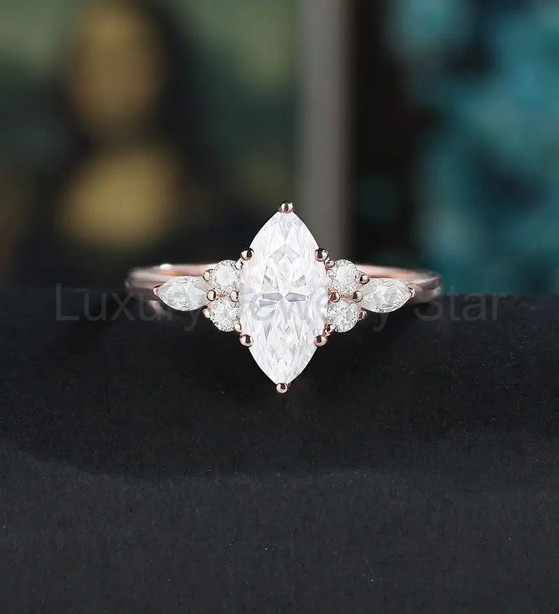 Marquise Cut Moissanite Engagement Ring Solid Gold Diamond Wedding Ring Unique 14K/18K gold Promise