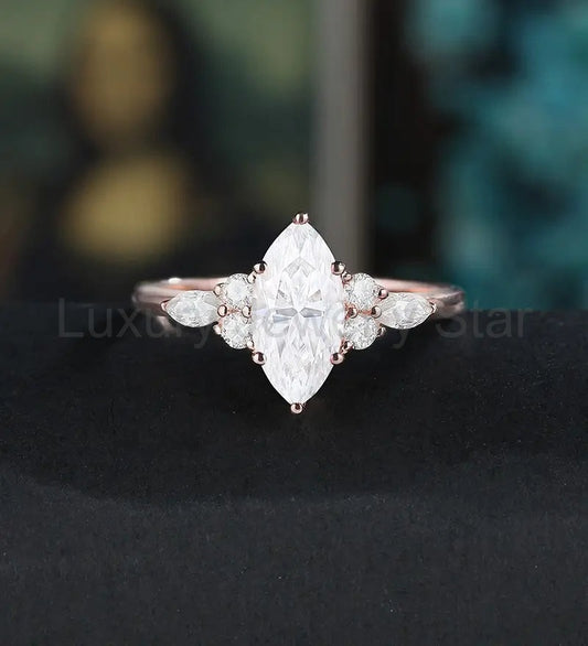 Marquise Cut Moissanite Engagement Ring Solid Gold Diamond Wedding Ring Unique 14K/18K gold Promise