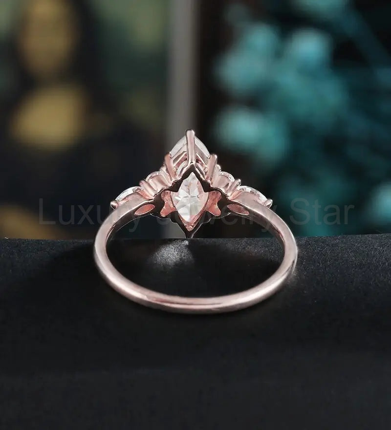 Marquise Cut Moissanite Engagement Ring Solid Gold Diamond Wedding Ring Unique 14K/18K - image 3