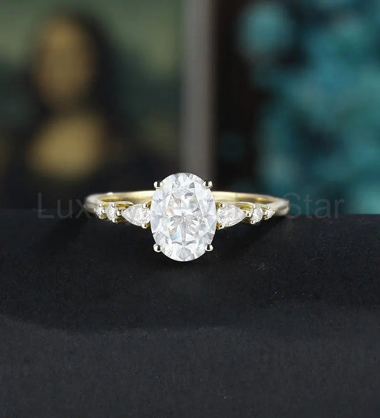 Oval Cut Moissanite Engagement Ring Solid Gold Anniversary Ring Diamond Wedding Ring rose white