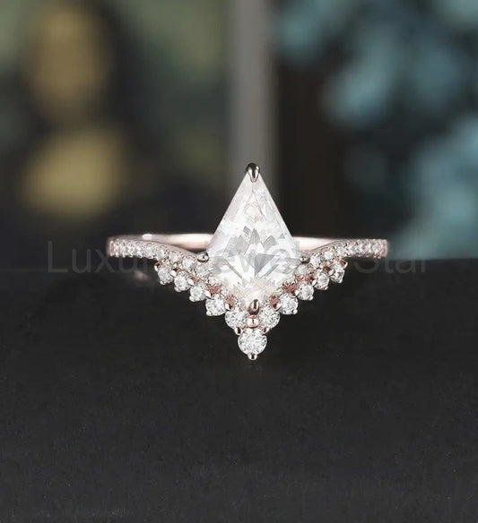 Kite Moissanite Engagement Ring Solid Gold Anniversary Ring Diamond Wedding Ring rose white yellow