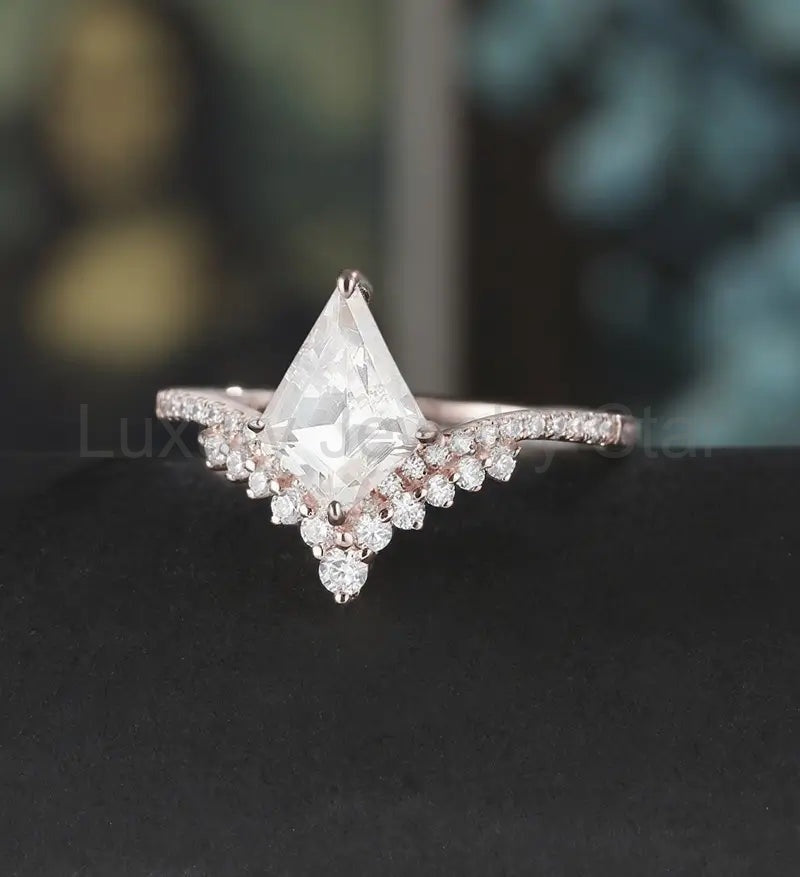 Kite Moissanite Engagement Ring Solid Gold Anniversary Ring Diamond Wedding Ring rose - image 2