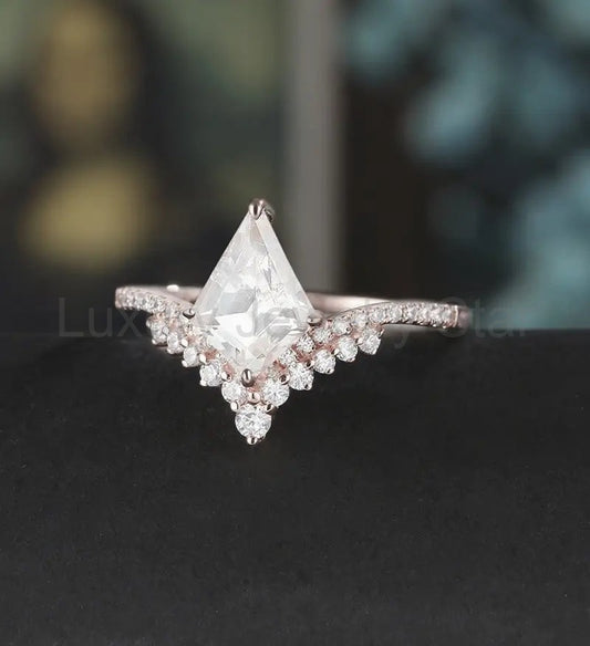 Kite Moissanite Engagement Ring Solid Gold Anniversary Ring Diamond Wedding Ring rose - image 2
