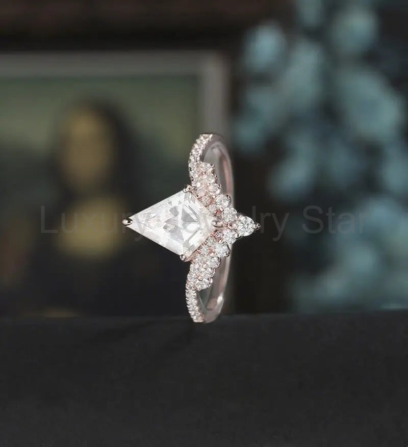 Kite Moissanite Engagement Ring Solid Gold Anniversary Ring Diamond Wedding Ring rose - image 3