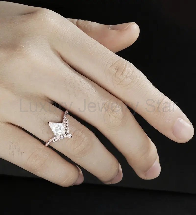 Kite Moissanite Engagement Ring Solid Gold Anniversary Ring Diamond Wedding Ring rose - image 4