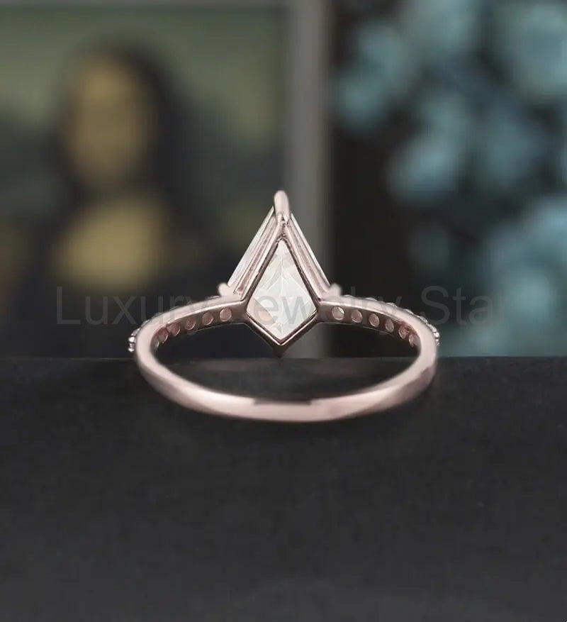 Kite Cut Moissanite Engagement Ring 10K/14K/18K Solid Gold Diamond Wedding Ring ROSE WHITE - image 3