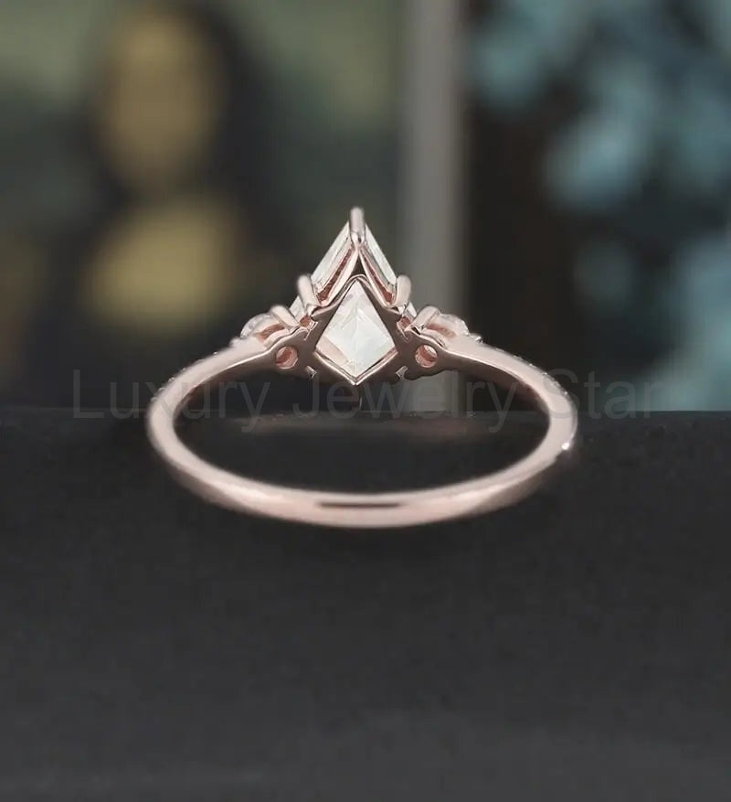 Kite Cut Moissanite Engagement Ring Solid Gold Round Cut Diamond Wedding Ring Unique - image 3