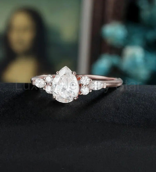 Pear Shaped Moissanite Engagement Ring Rose Gold Marquise Cut Diamond Wedding Ring Unique - image 2