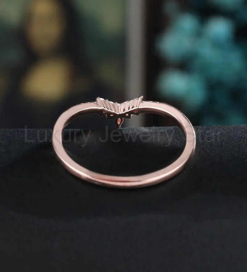 Marquise Cut Moissanite Wedding Band Half Eternity Diamond Rose Gold Wedding Ring Unique - image 3