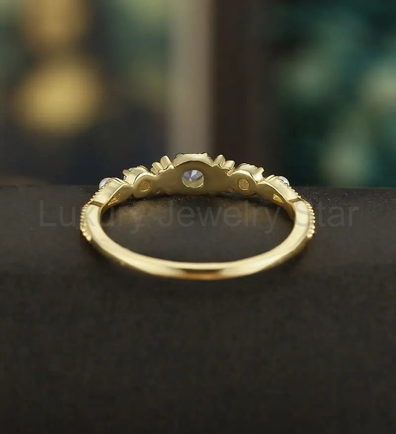 3MM Round Alexandrite Engagement Ring Vintage Solid Gild Opal Ring Pearl Anniversary - image 4