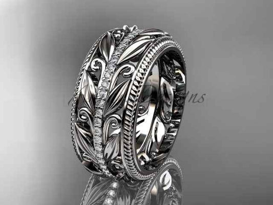 Unique 10mm Nature Inspired Wedding Band Lab Grown Diamond Wide Leaf Ring