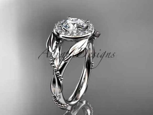 1 Carat Round Brilliant Lab Grown Diamond Nature Inspired Engagement Ring Leaf Vine CVD Diamond Ring