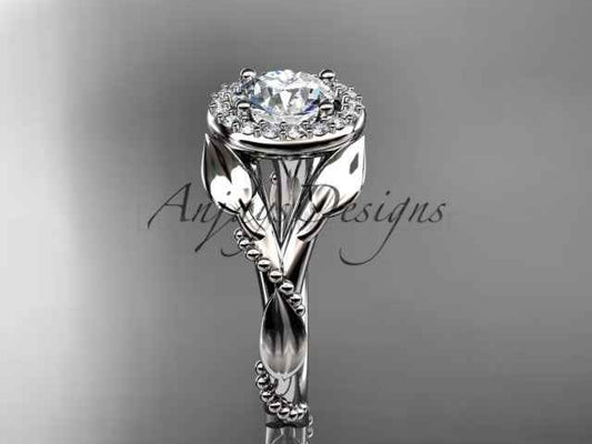 1 Carat Round Brilliant Lab Grown Diamond Nature Inspired Engagement Ring Leaf Vine CVD Diamond Ring