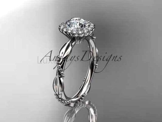 1 Carat Round Lab Grown Diamond Nature Inspired Engagement Ring Leaf Proposal Ring Beaded Ring