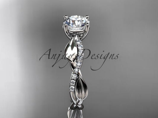 Nature Inspired Engagement Ring 1 Carat Round Lab Grown Diamond D VS1 Leaf Ring