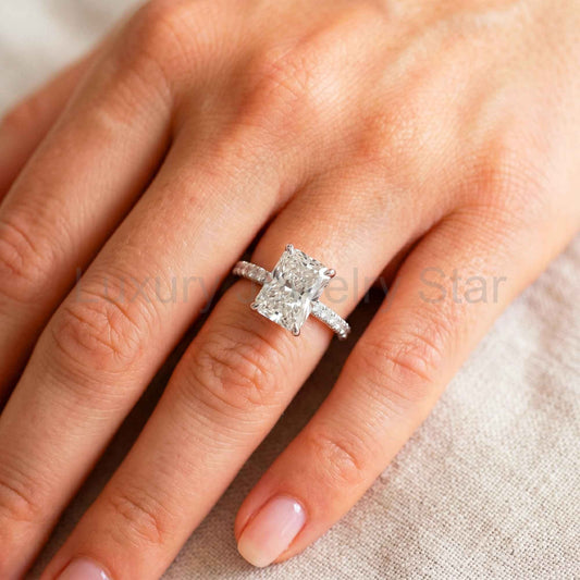3 Carat Radiant Cut Lab Grown Diamond Engagement Ring Pave Diamond Wedding Ring