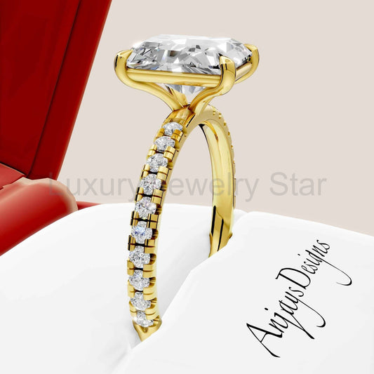 3 Carat Radiant Cut Lab Grown Diamond Engagement Ring Pave Diamond Wedding Ring