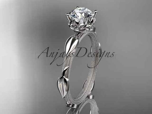 Nature Inspired Diamond Engagement Ring Round 1 Carat Round Diamond Leaf Vine Branch Wedding Ring