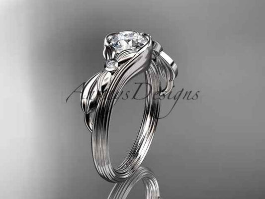 1 Carat Round Brilliant Lab Grown Diamond Nature Inspired Engagement Ring Leaf IGI Certified