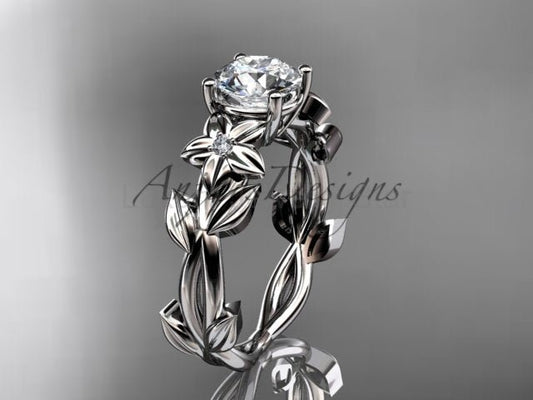 Round Diamond Nature Inspired Engagement Ring Lab Grown Diamond Unique Wedding Rings