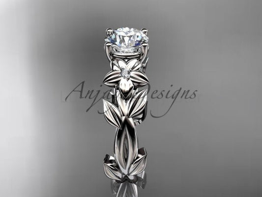 Round Diamond Nature Inspired Engagement Ring Lab Grown Diamond Unique Wedding Rings
