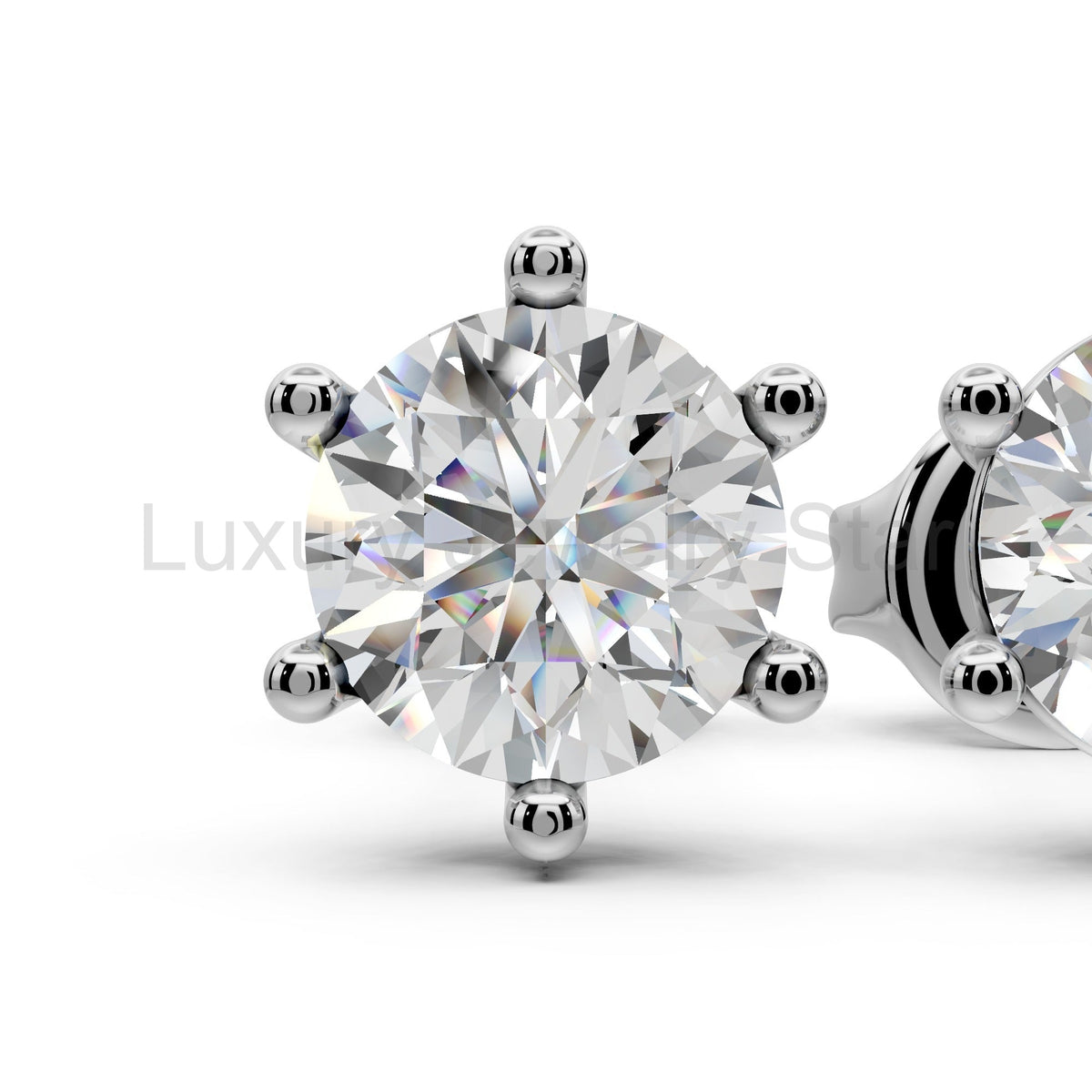Lab Grown Diamond Stud Earrings 14k Solid Gold 6 Prong Diamond Earrings Women VS1 Clarity - image 3
