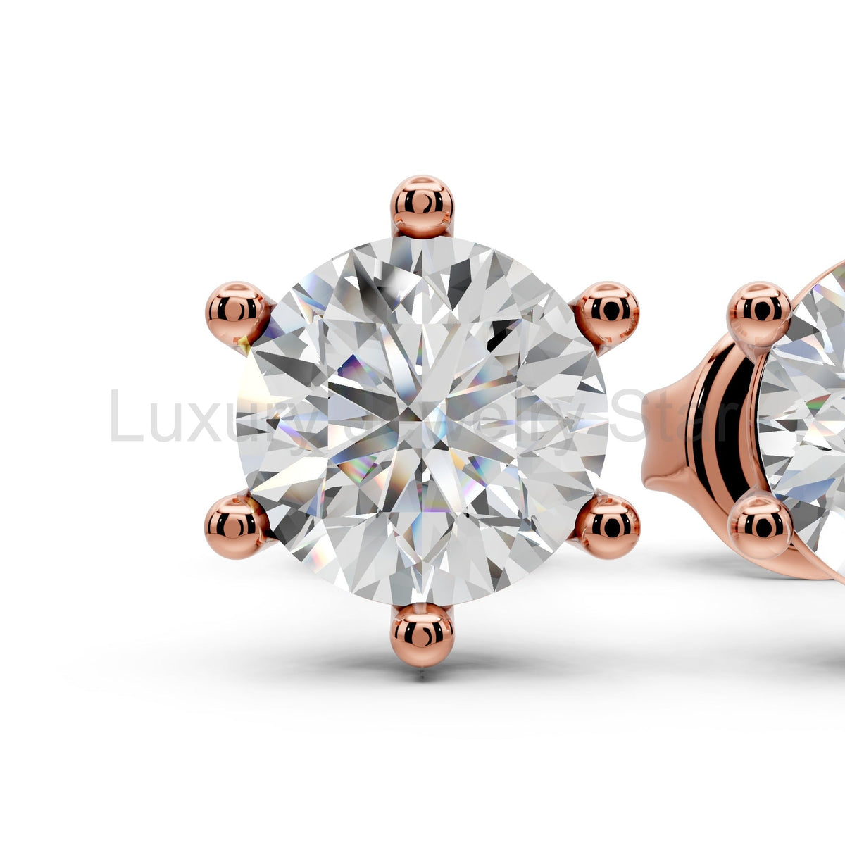 Lab Grown Diamond Stud Earrings 14k Solid Gold 6 Prong Diamond Earrings Women VS1 Clarity - image 8