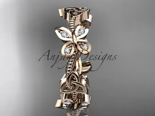 Butterfly Celtic Wedding Band Lab Grown Diamond Ring Nature Inspired Celtic Bridal Band