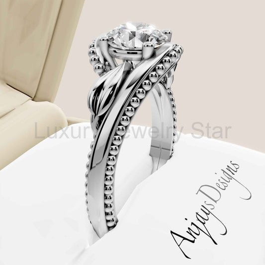 Unique Nature Inspired Engagement Ring 1 CT Lab Grown Diamond Floral Ring