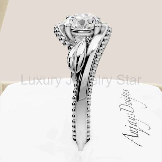 Unique Nature Inspired Engagement Ring 1 CT Lab Grown Diamond Floral Ring