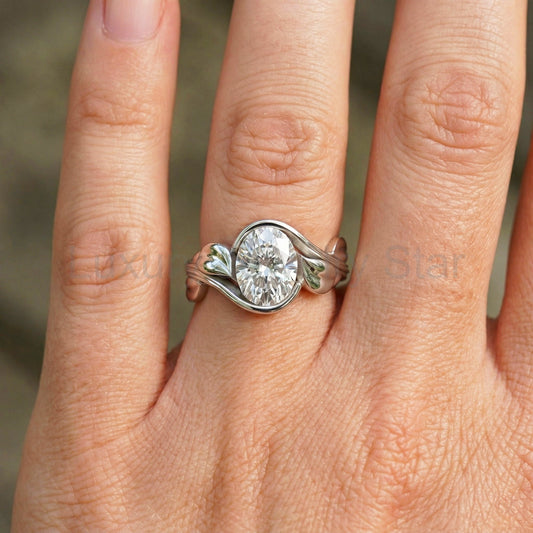 2 Carat Oval Diamond Engagement Ring Nature Inspired Ring IGI Certified