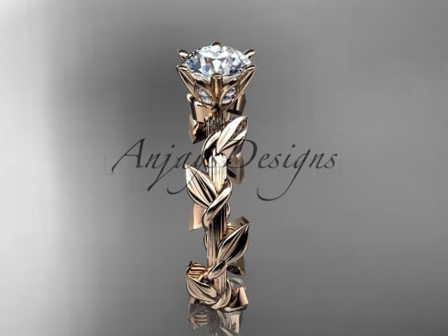 1 Carat Round Lab Grown Diamond Leaf and Vine Engagement Ring Unique Nature Inspired - image 12