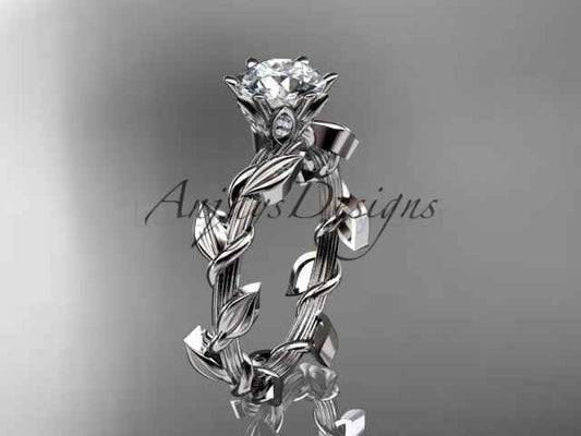 1 Carat Round Lab Grown Diamond Leaf and Vine Engagement Ring Unique Nature Inspired Diamond Ring