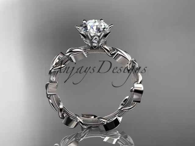 1 Carat Round Lab Grown Diamond Leaf and Vine Engagement Ring Unique Nature Inspired - image 3