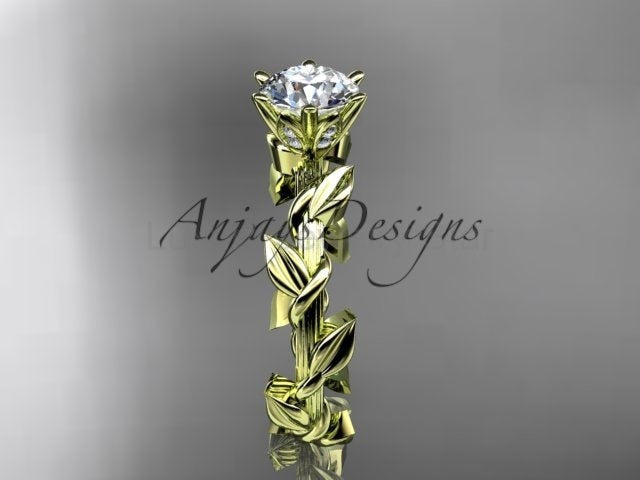 1 Carat Round Lab Grown Diamond Leaf and Vine Engagement Ring Unique Nature Inspired - image 7