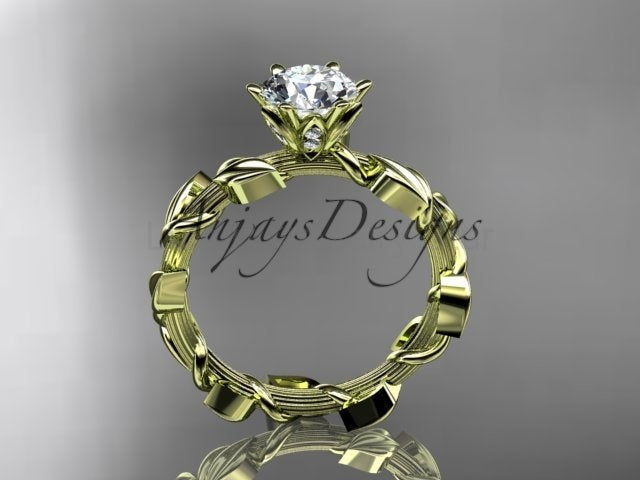 1 Carat Round Lab Grown Diamond Leaf and Vine Engagement Ring Unique Nature Inspired - image 8