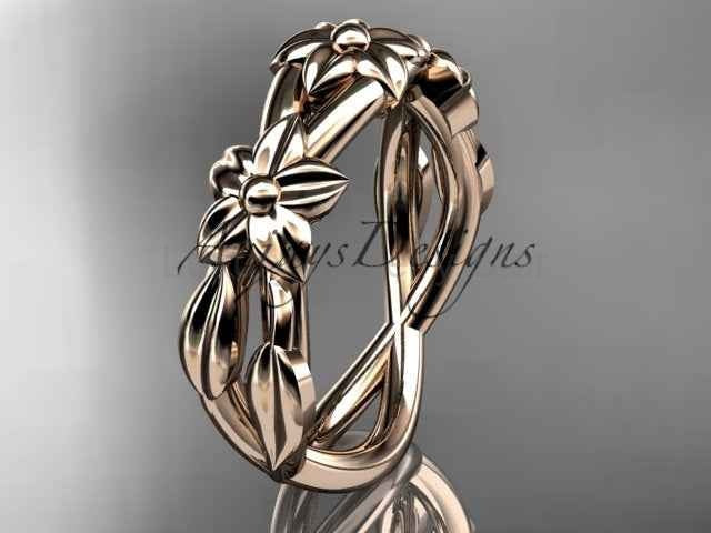 Flower Wedding Band 14k Gold Art Nouveau Unique Floral Wedding Ring - image 11