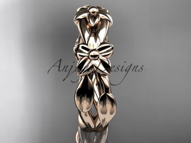 Flower Wedding Band 14k Gold Art Nouveau Unique Floral Wedding Ring - image 12