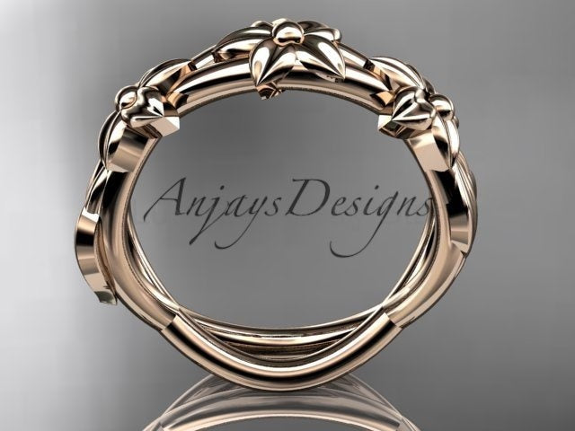 Flower Wedding Band 14k Gold Art Nouveau Unique Floral Wedding Ring - image 13