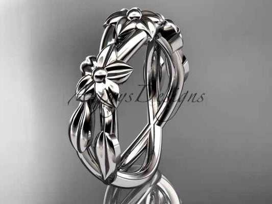 Flower Wedding Band 14k Gold Art Nouveau Unique Floral Wedding Ring