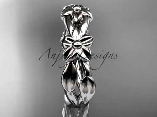 Flower Wedding Band 14k Gold Art Nouveau Unique Floral Wedding Ring - image 2