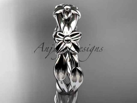 Flower Wedding Band 14k Gold Art Nouveau Unique Floral Wedding Ring