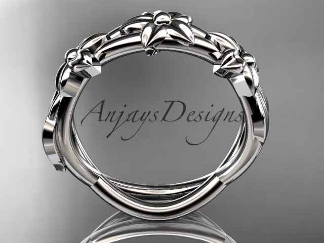 Flower Wedding Band 14k Gold Art Nouveau Unique Floral Wedding Ring - image 3