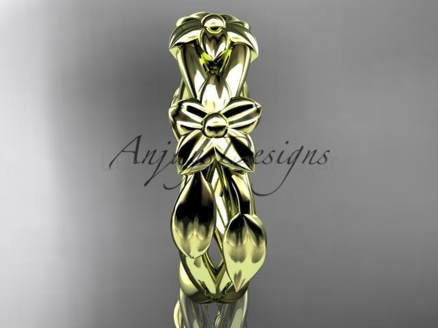 Flower Wedding Band 14k Gold Art Nouveau Unique Floral Wedding Ring - image 7
