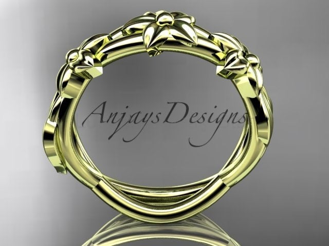 Flower Wedding Band 14k Gold Art Nouveau Unique Floral Wedding Ring - image 8