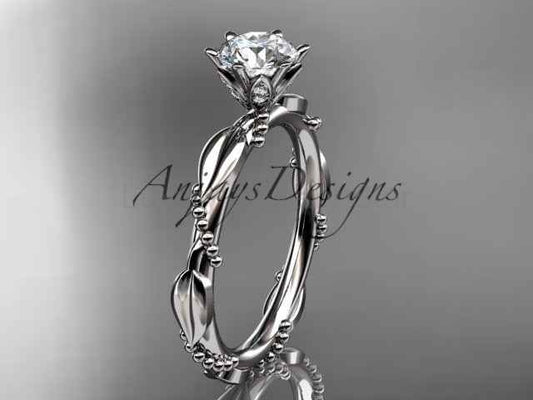 1 Carat Round Brilliant Lab Grown Diamond Nature Inspired Engagement Ring Twig Leaf CVD Diamond Ring