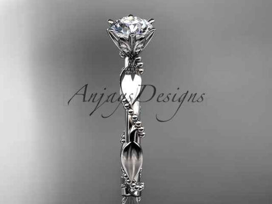 1 Carat Round Brilliant Lab Grown Diamond Nature Inspired Engagement Ring Twig Leaf CVD Diamond Ring