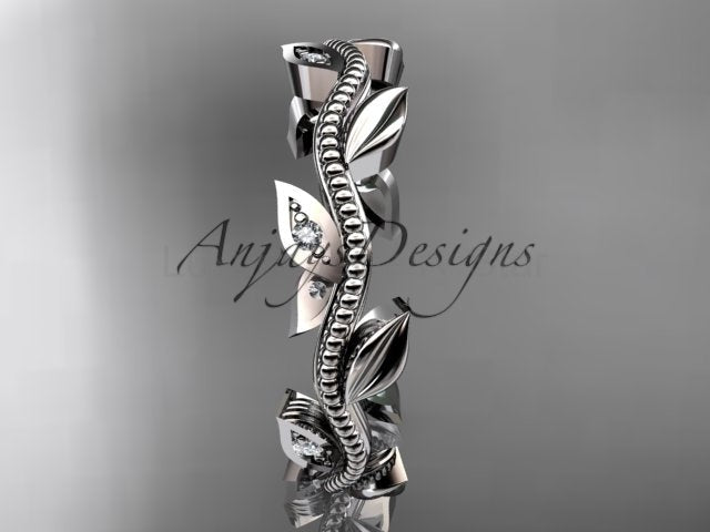 Nature Inspired Diamond Leaf Vine Wedding Band - image 2